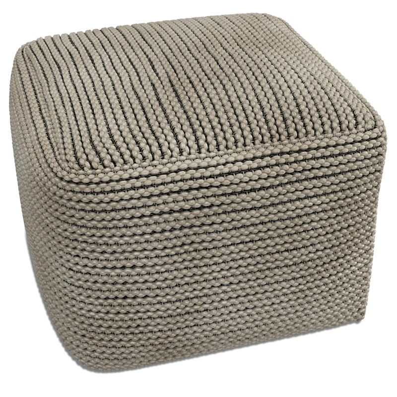 Pemberly Row Contemporary Boho Square Pouf in Cream Polystyrene Filling
