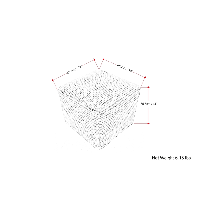 Pemberly Row Contemporary Boho Square Pouf in Cream Polystyrene Filling