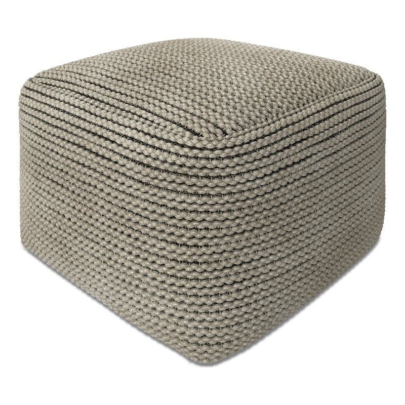 Pemberly Row Contemporary Boho Square Pouf in Cream Polystyrene Filling
