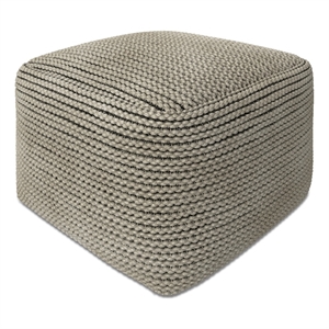 Pemberly Row Contemporary Boho Square Pouf in Cream Polystyrene Filling