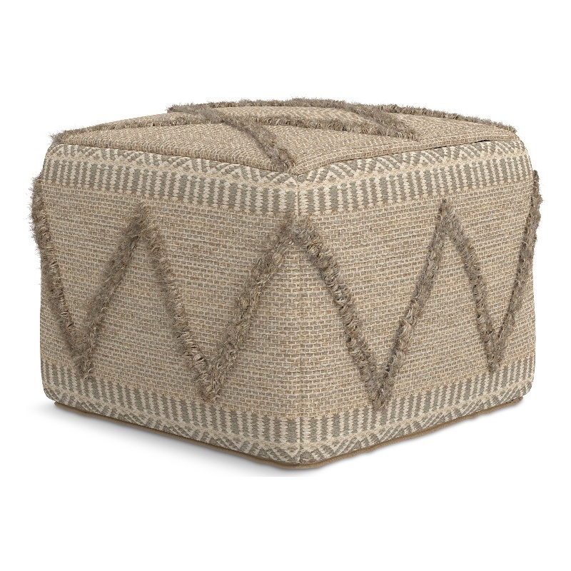 Pemberly Row Boho Square Pouf in Brown Handloom Woven Pattern