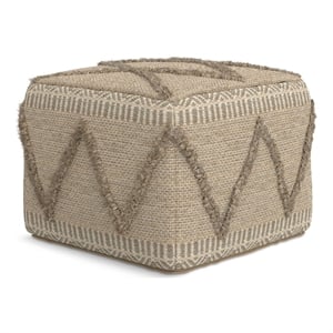 Pemberly Row Boho Square Pouf in Brown Handloom Woven Pattern