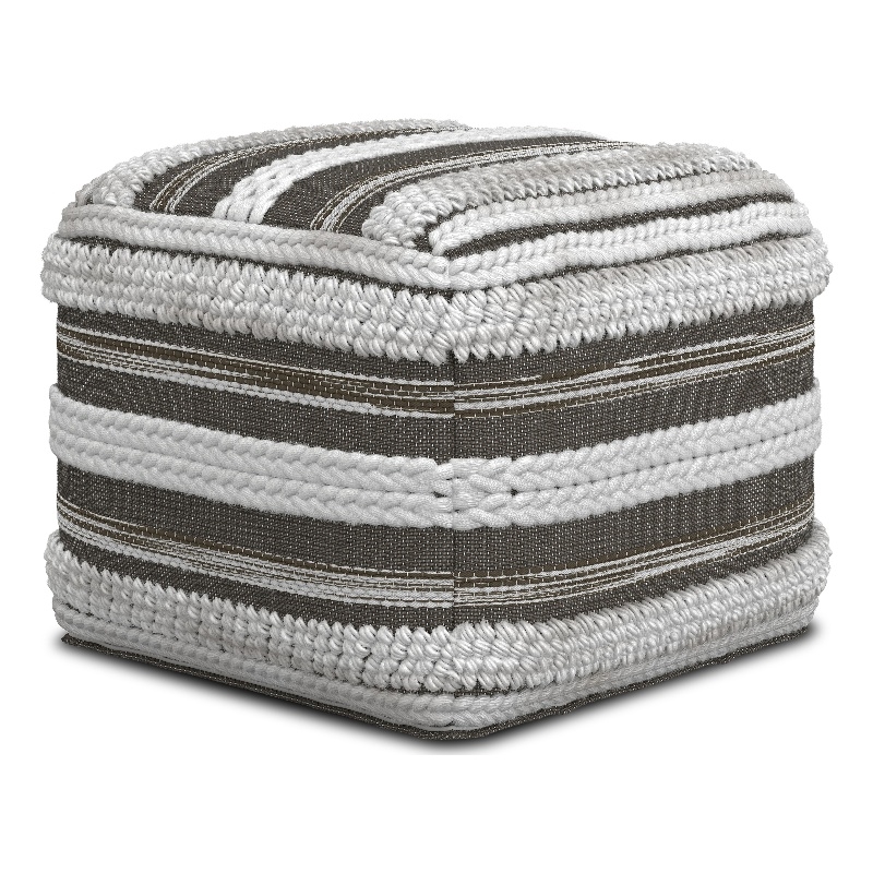Pemberly Row Boho Square Pouf in Natural and Taupe Gray Handloom Woven Pattern