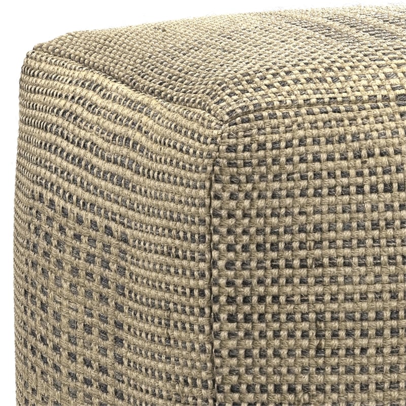 Pemberly Row Contemporary Square Square Woven Pouf in Natural