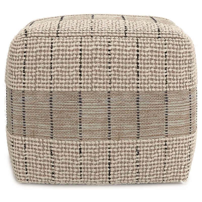 Pemberly Row Contemporary Square Square Woven Pouf in Natural/Gray