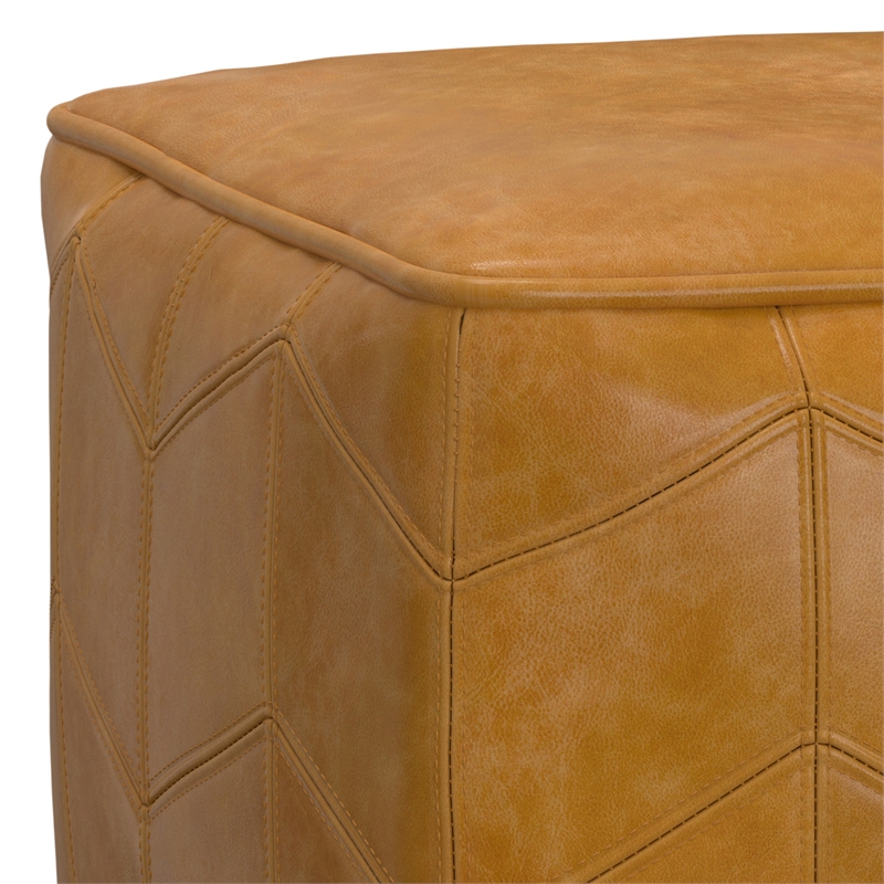 Pemberly Row Contemporary Square Pouf in Brown Genuine Leather