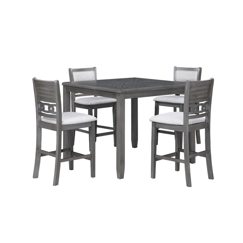 Pemberly Row Contemporary 5-Piece Transitional Wood Counter Set in Gray