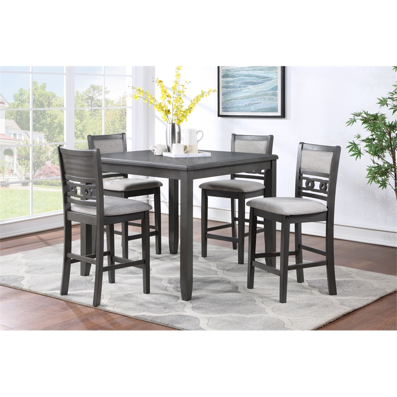 Pemberly Row Contemporary 5-Piece Transitional Wood Counter Set in Gray