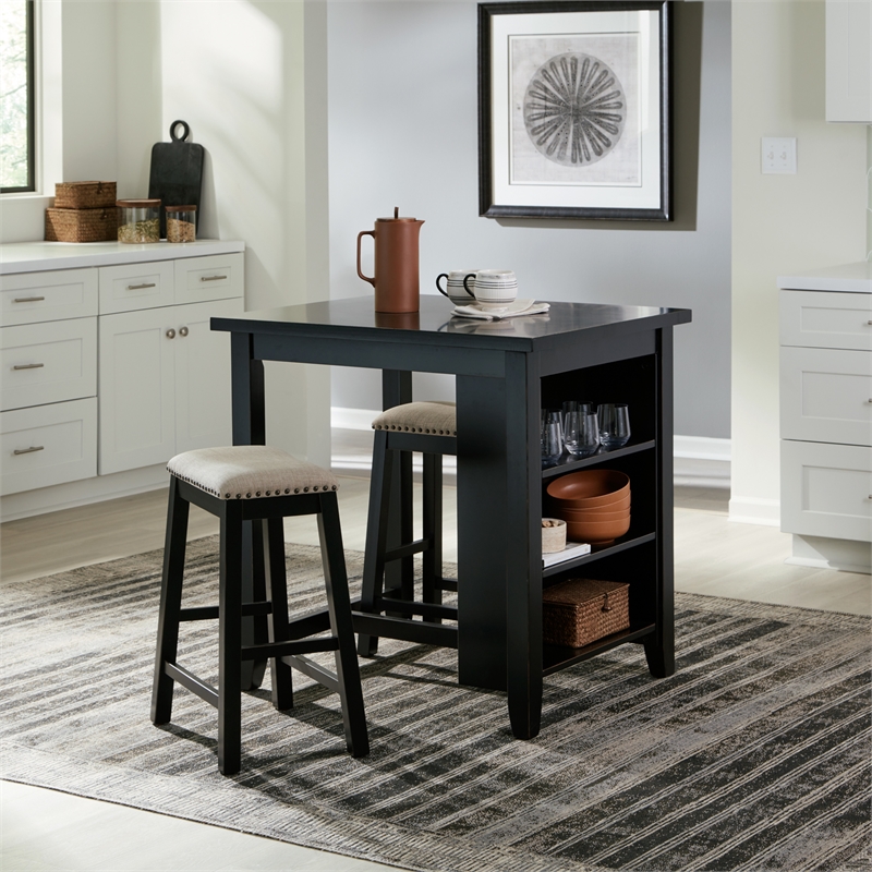 Pemberly Row Modern Transitional Wood 3 Piece Counter Set in Black