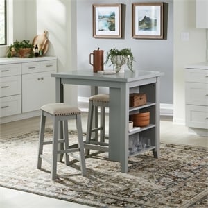 Pemberly Row Modern Transitional Wood 3 Piece Counter Set in Gray