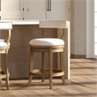 Pemberly Row 26in. Counter-Height Bar Stool-Pecan Finish with Linen Fabric Seat