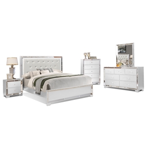 Pemberly Row Crystal Tufted with LED lightning 5pc Queen Bedroom Set in White