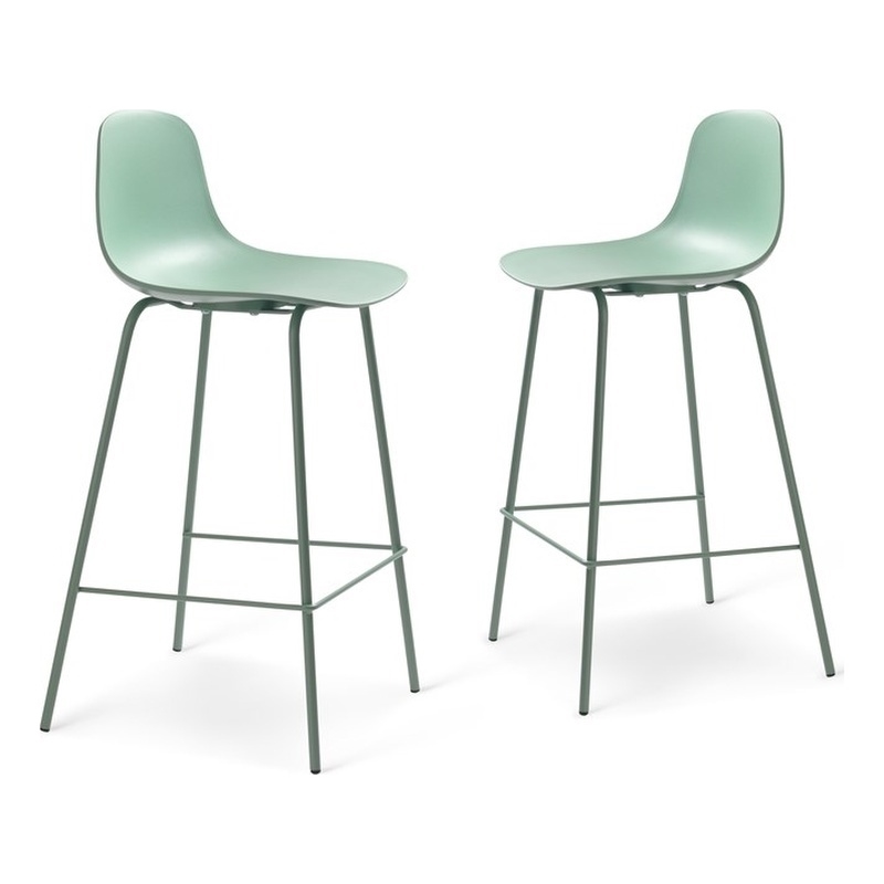 Pemberly Row 26.6''H Metal Frame/Plastic Counter Stool Mint Green (Set of 2)