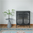 Pemberly Row Short 2-Door 3 Shelf Steel Accent Cabinet with Fluted Glass-Black