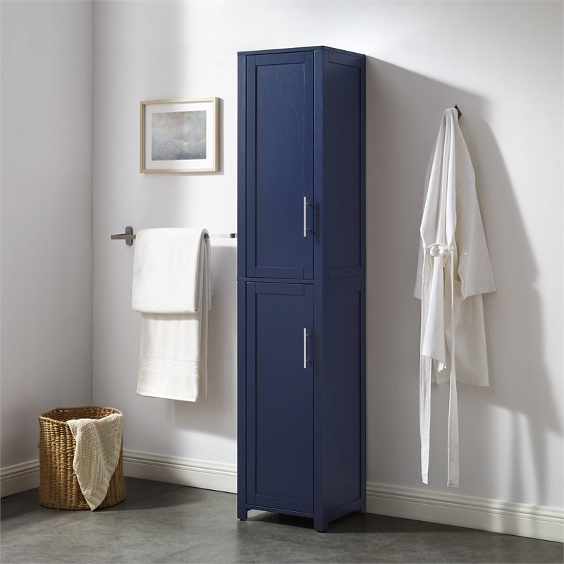 Pemberly Row Contemporary Engineered Wood Linen Storage Cabinet in Navy