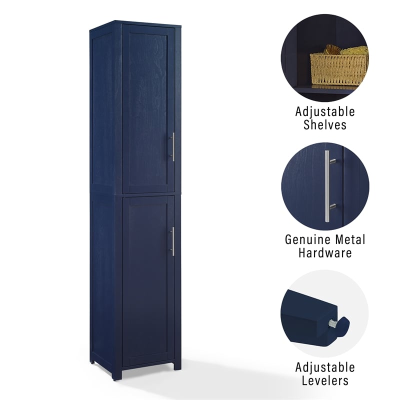 Pemberly Row Contemporary Engineered Wood Linen Storage Cabinet in Navy