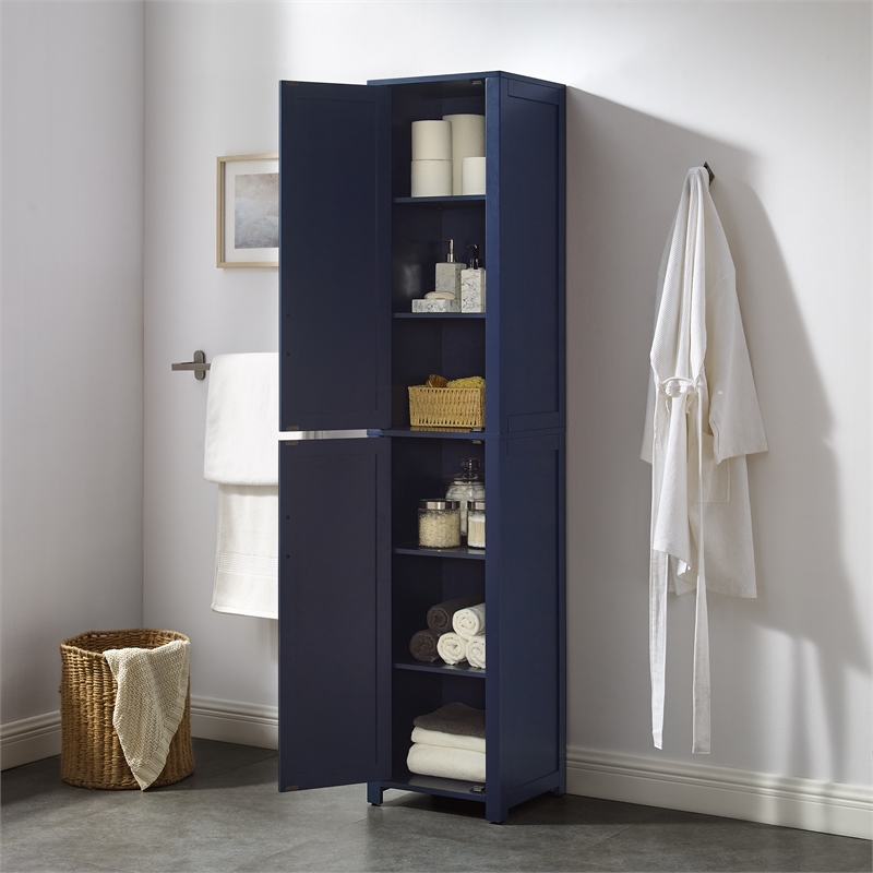 Pemberly Row Contemporary Engineered Wood Linen Storage Cabinet in Navy