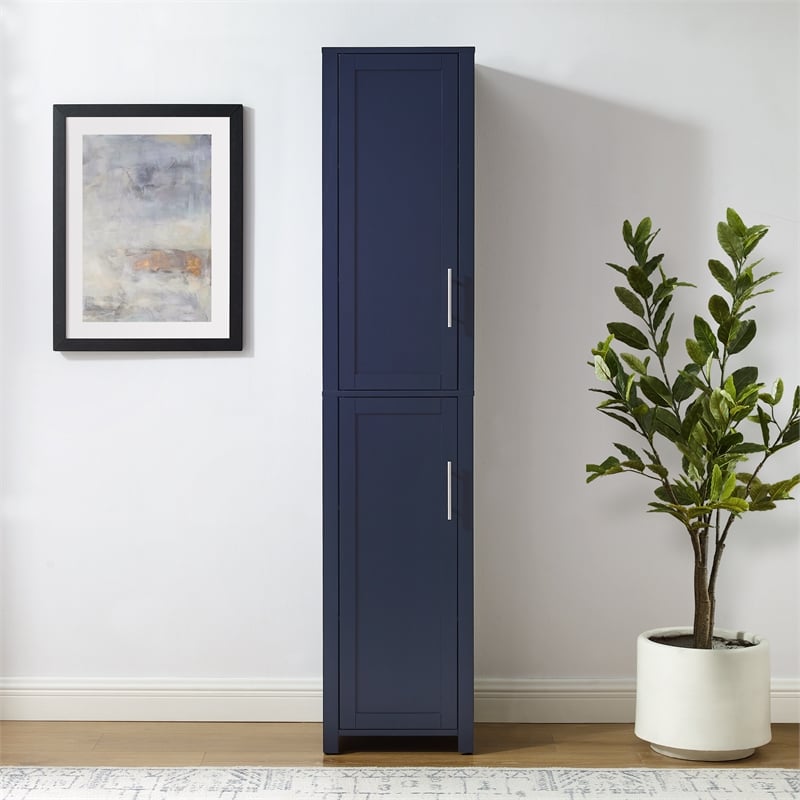 Pemberly Row Contemporary Engineered Wood Linen Storage Cabinet in Navy