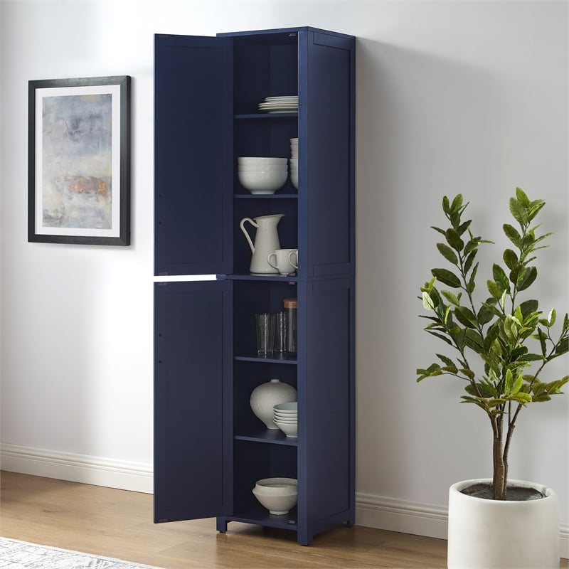 Pemberly Row Contemporary Engineered Wood Linen Storage Cabinet in Navy