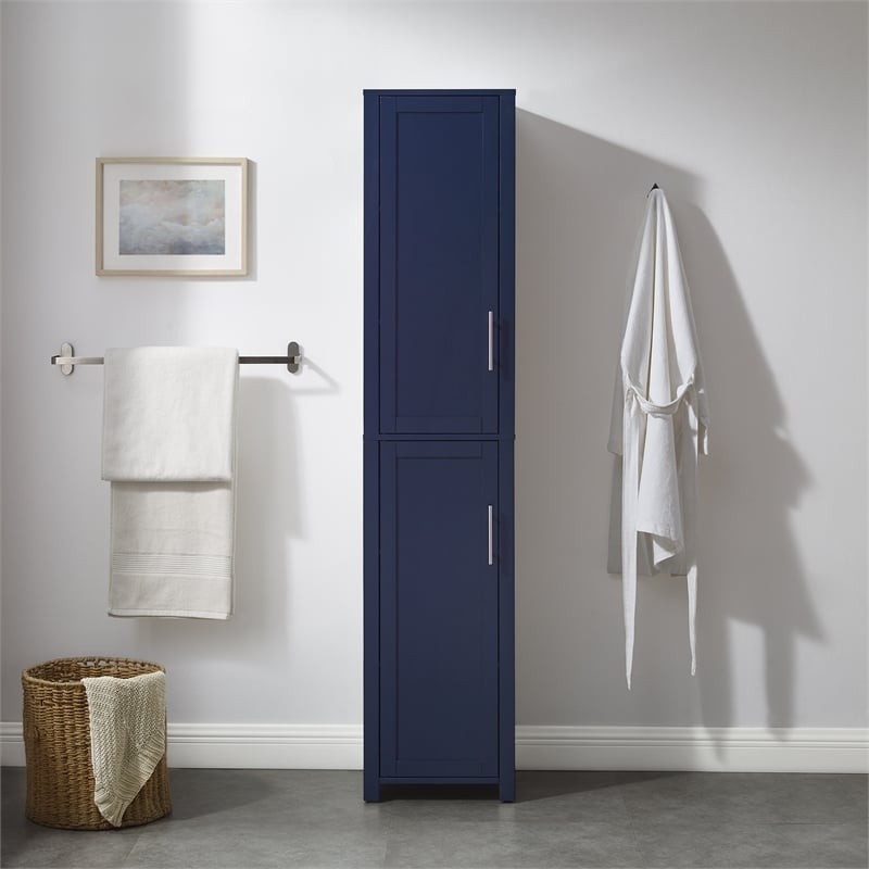 Pemberly Row Contemporary Engineered Wood Linen Storage Cabinet in Navy