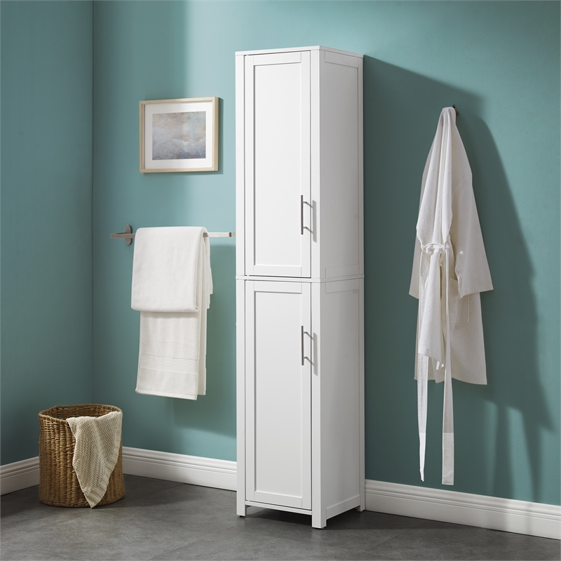 Pemberly Row Contemporary Engineered Wood Linen Storage Cabinet in White