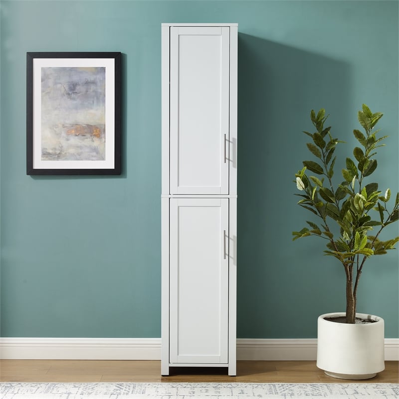 Pemberly Row Contemporary Engineered Wood Linen Storage Cabinet in White