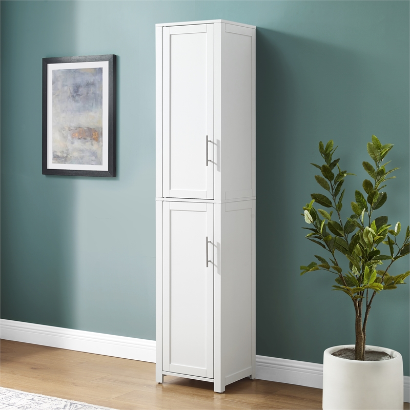 Pemberly Row Contemporary Engineered Wood Linen Storage Cabinet in White