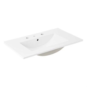 Pemberly Row Modern 30&quot Bathroom Sink in White With Rectangular Basin