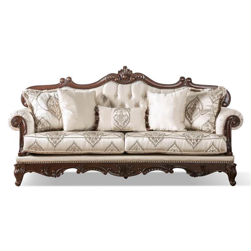 Pemberly Row Contemporary Fabric and Wood 2-Piece Sofa Set in Beige