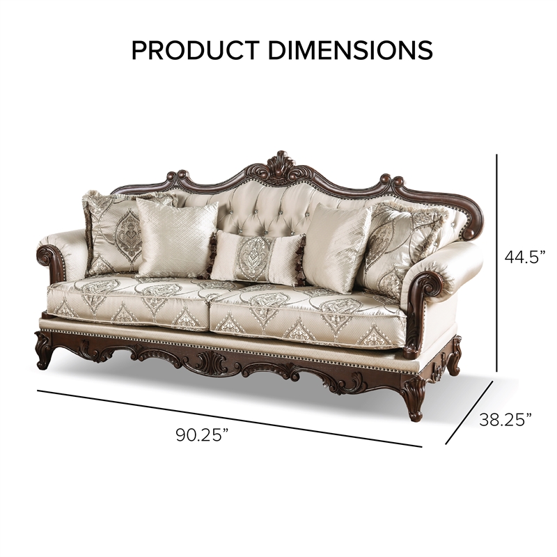 Pemberly Row Contemporary Fabric and Wood 2-Piece Sofa Set in Beige