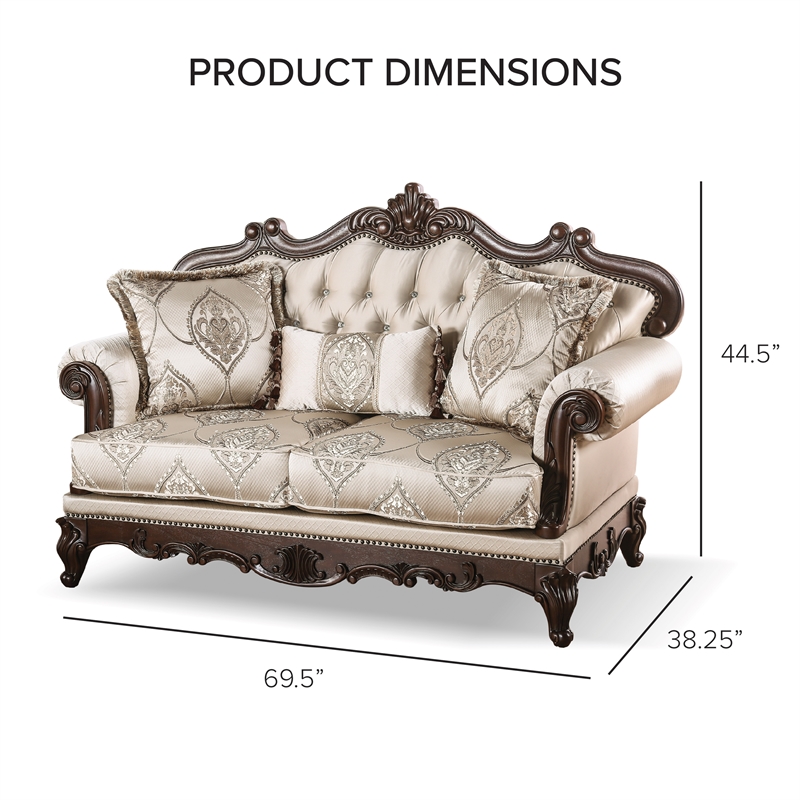 Pemberly Row Contemporary Fabric and Wood 2-Piece Sofa Set in Beige
