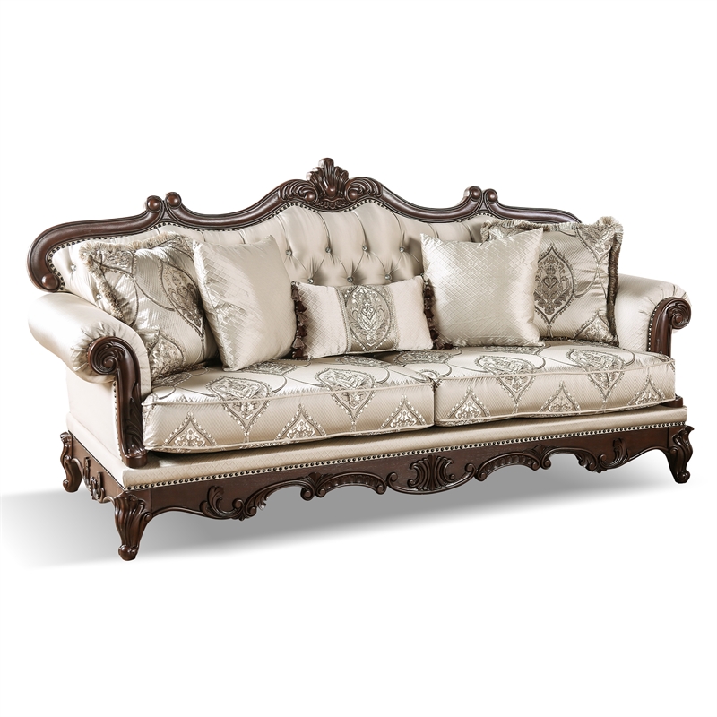 Pemberly Row Contemporary Fabric and Wood 2-Piece Sofa Set in Beige