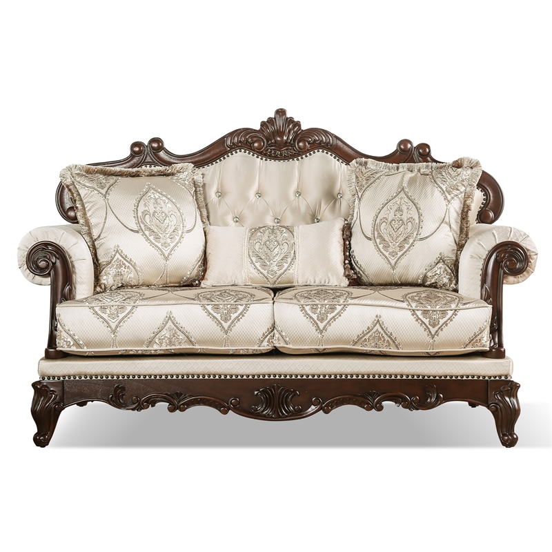 Pemberly Row Contemporary Fabric and Wood 2-Piece Sofa Set in Beige