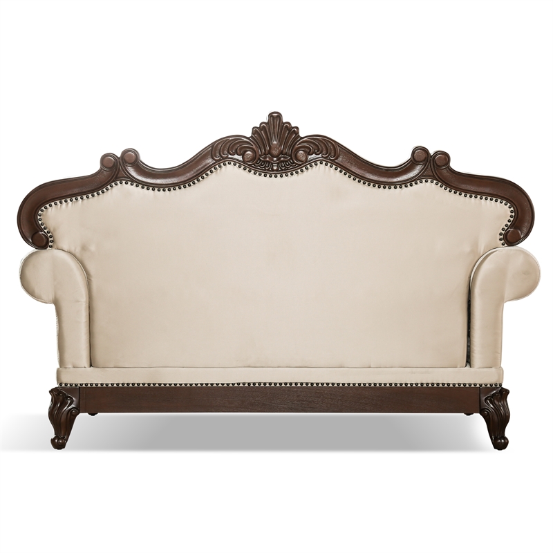 Pemberly Row Contemporary Fabric and Wood 2-Piece Sofa Set in Beige