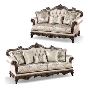 Pemberly Row Contemporary Fabric and Wood 2-Piece Sofa Set in Beige