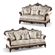 Pemberly Row Contemporary Fabric and Wood 2-Piece Sofa Set in Beige