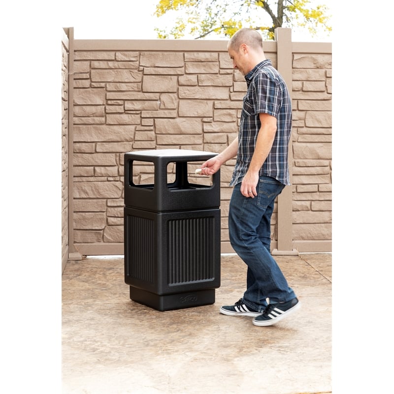 Pemberly Row Outdoor/Indoor Side Opening 38-Gallon Black Trash Can