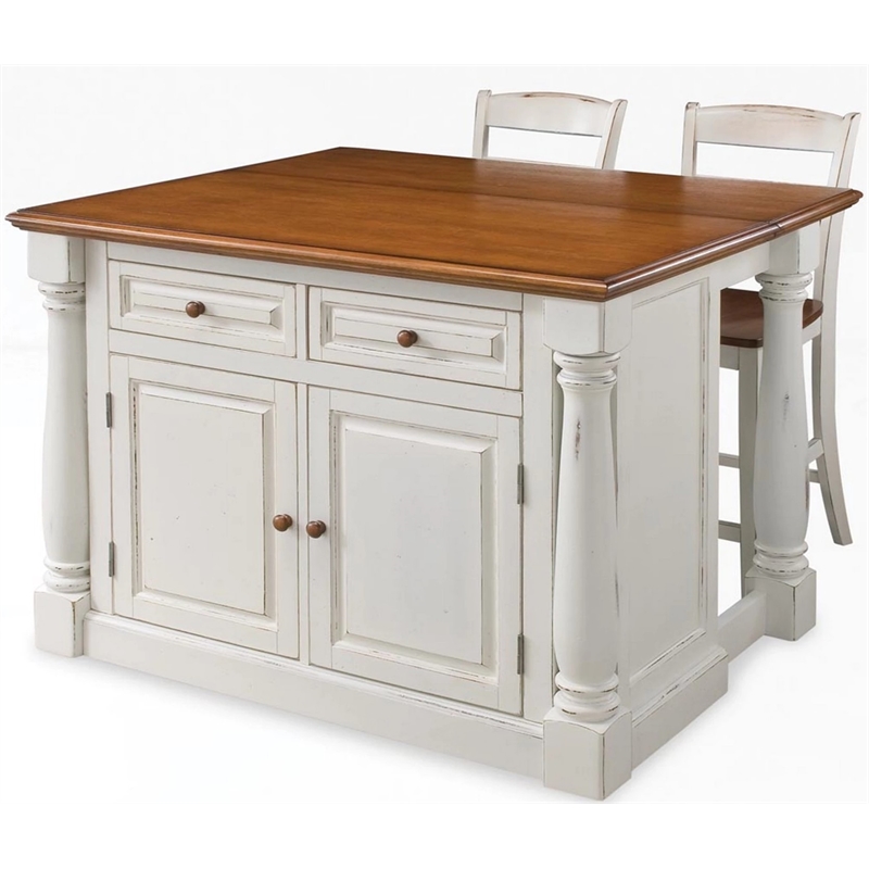 Pemberly Row Contemporary Wood Kitchen Island Set in Off White