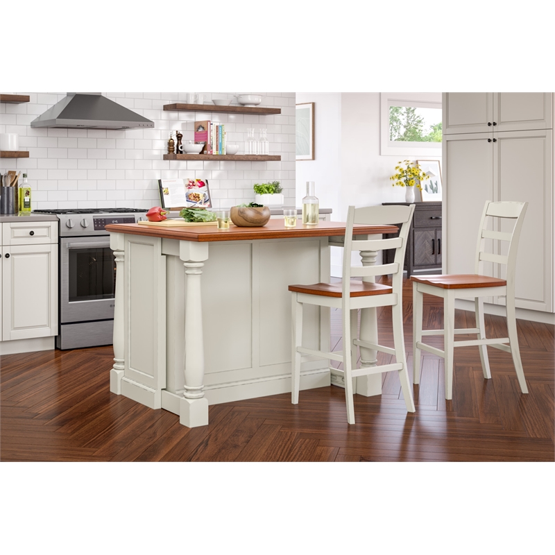 Pemberly Row Contemporary Wood Kitchen Island Set in Off White