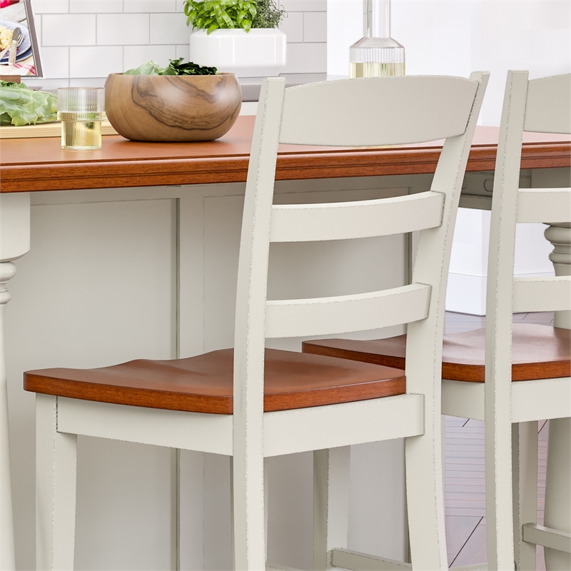 Pemberly Row Contemporary Wood Kitchen Island Set in Off White