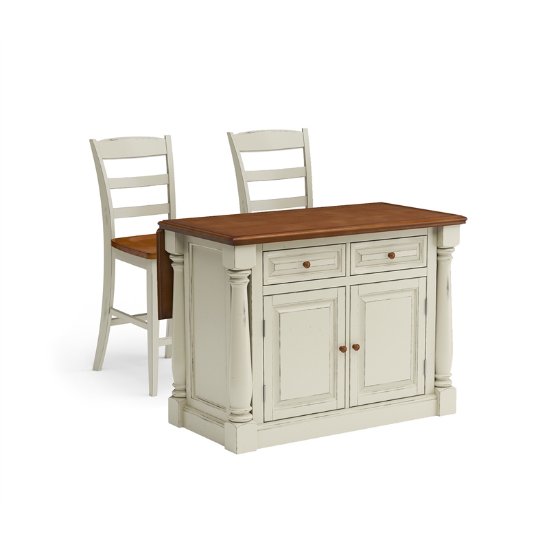 Pemberly Row Contemporary Wood Kitchen Island Set in Off White