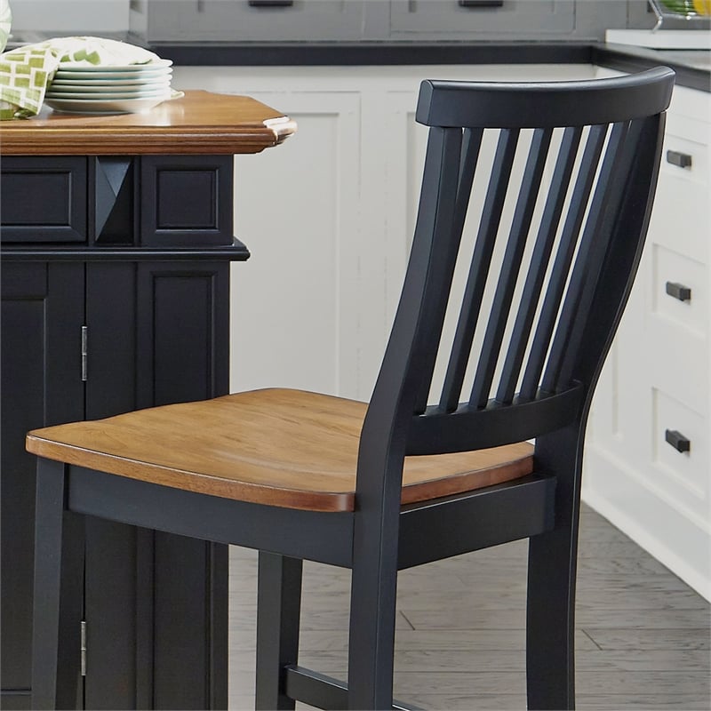 Pemberly Row Traditional Wood Kitchen Island Set in Black Finish