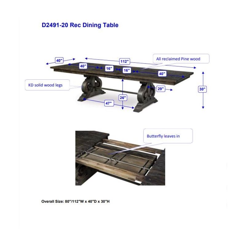 Pemberly Row Traditional Pine Solid Wood Rectangular Dining Table