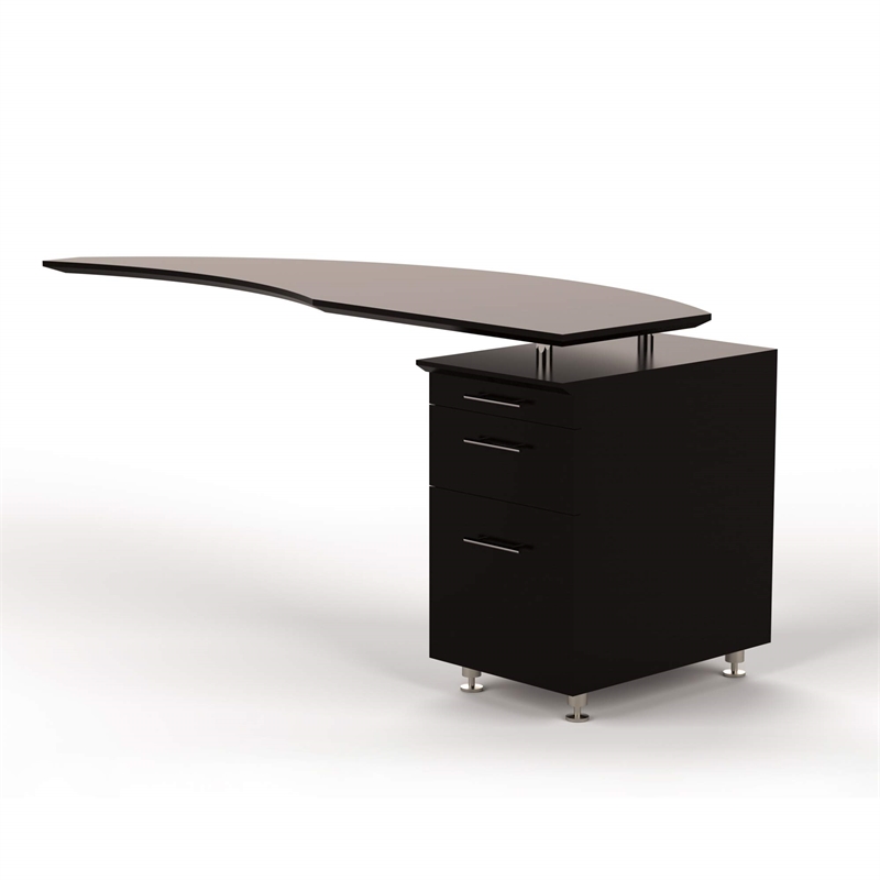 Pemberly Row Curved Desk Return With Pedestal (Right) in Mocha