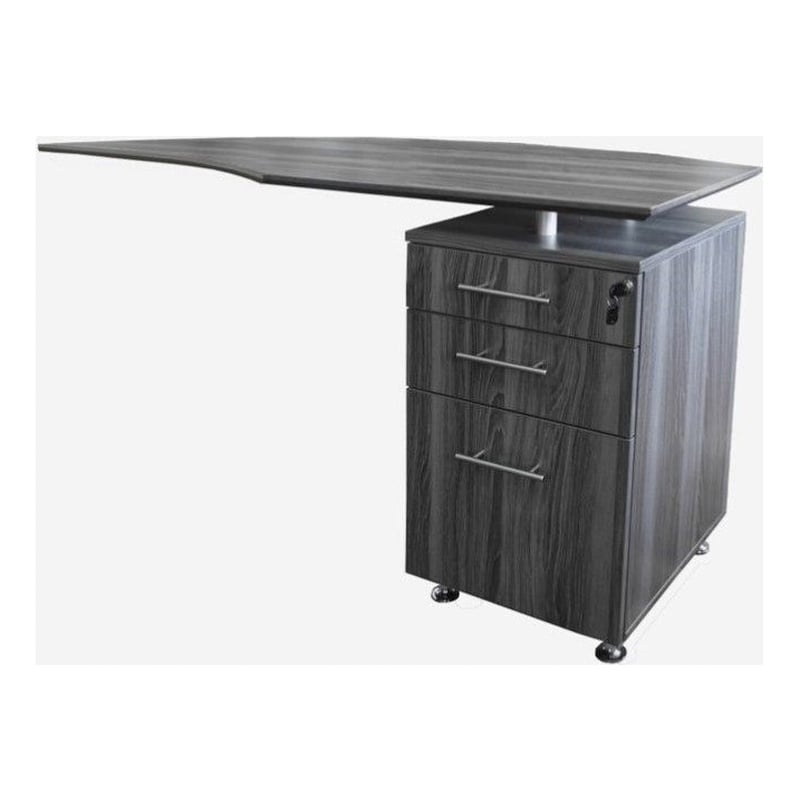 Pemberly Row Curved Desk Return With Pedestal (Right) in Gray Steel