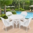 Pemberly Row 5 Piece Resin Wicker Outdoor Patio Dining Set in White