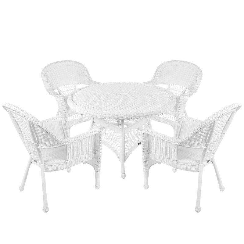 Pemberly Row 5 Piece Resin Wicker Outdoor Patio Dining Set in White