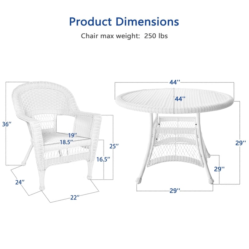 Pemberly Row 5 Piece Resin Wicker Outdoor Patio Dining Set in White