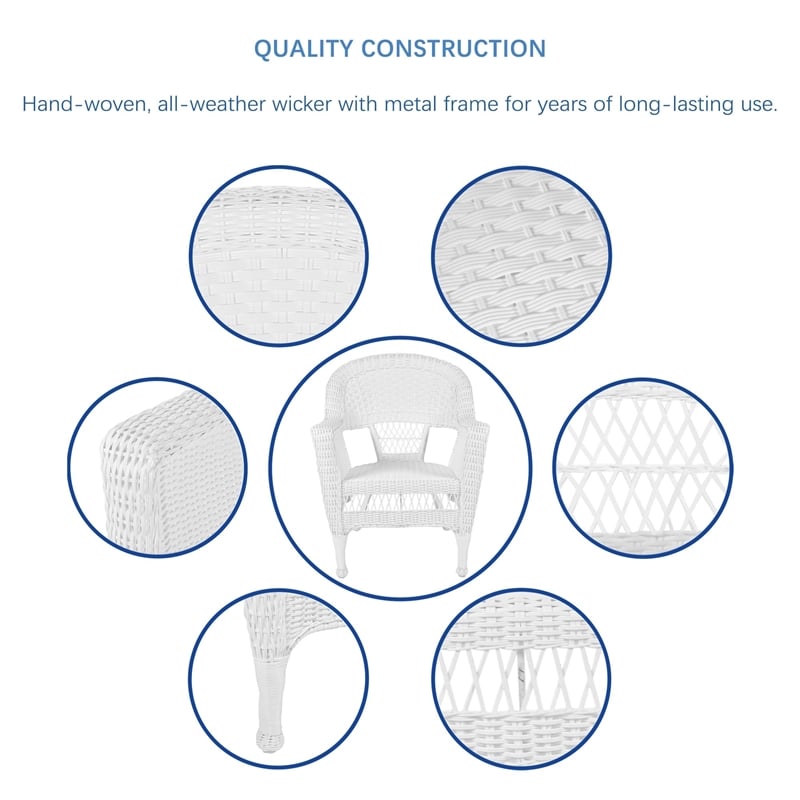 Pemberly Row 5 Piece Resin Wicker Outdoor Patio Dining Set in White