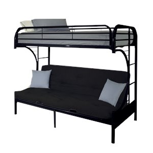 Pemberly Row Contemporary Twin XL over Queen and Futon Bunk Bed in Black